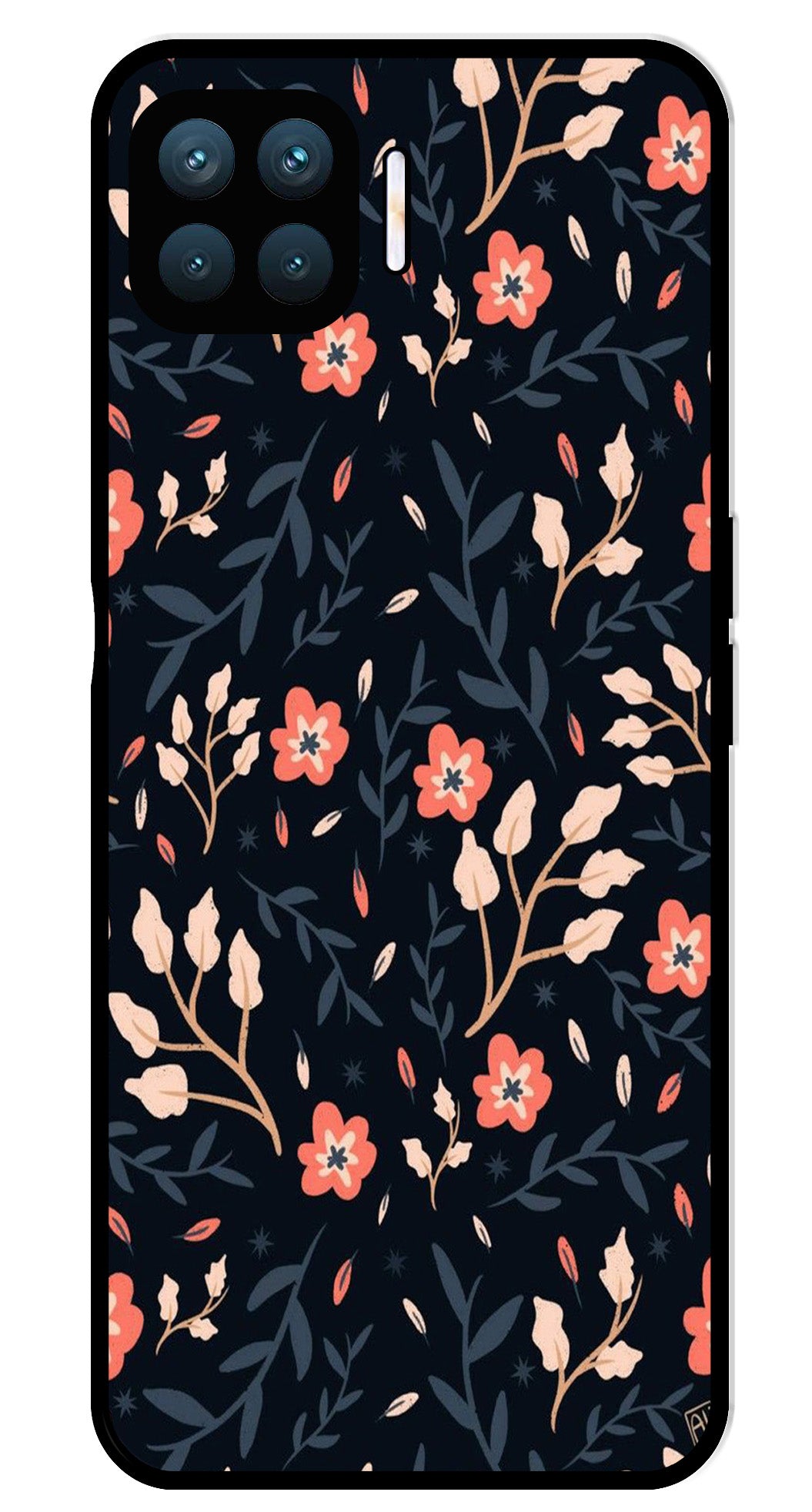 Floral Pattern Metal Mobile Case for Oppo F17 Pro  (Design No -10)