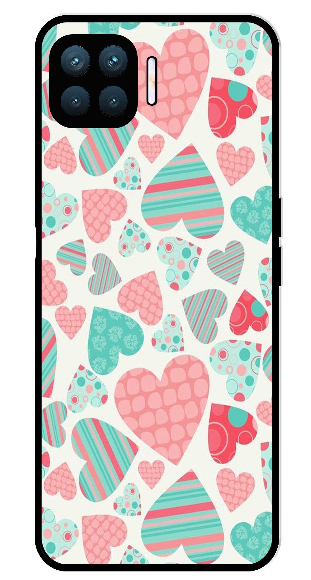 Hearts Pattern Metal Mobile Case for Oppo F17 Pro  (Design No -22)