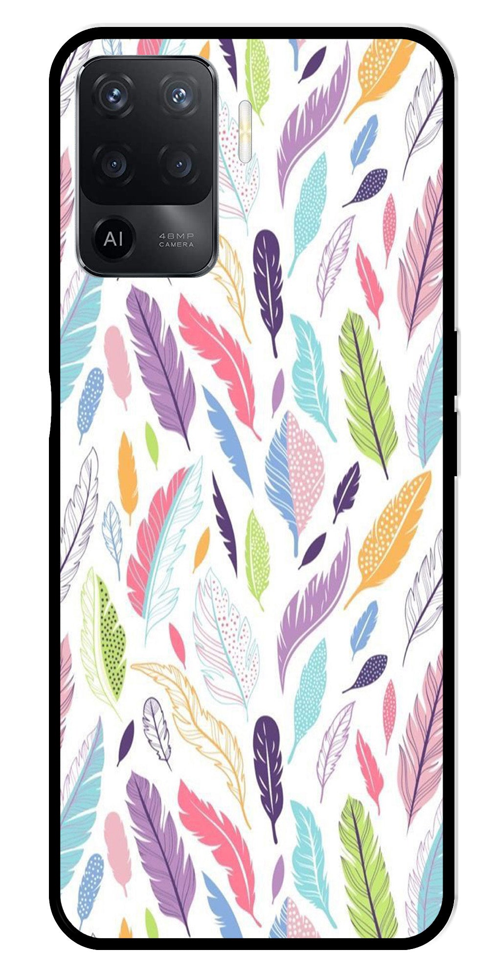 Colorful Feathers Metal Mobile Case for Oppo A94   (Design No -06)