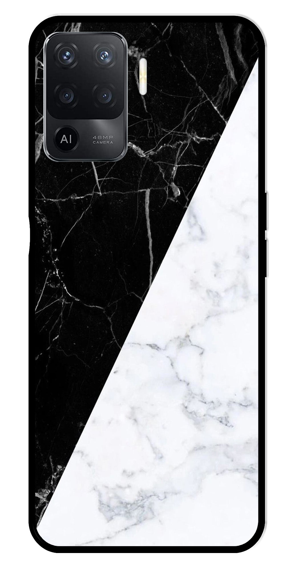 Black White Marble Design Metal Mobile Case for Oppo A94   (Design No -09)