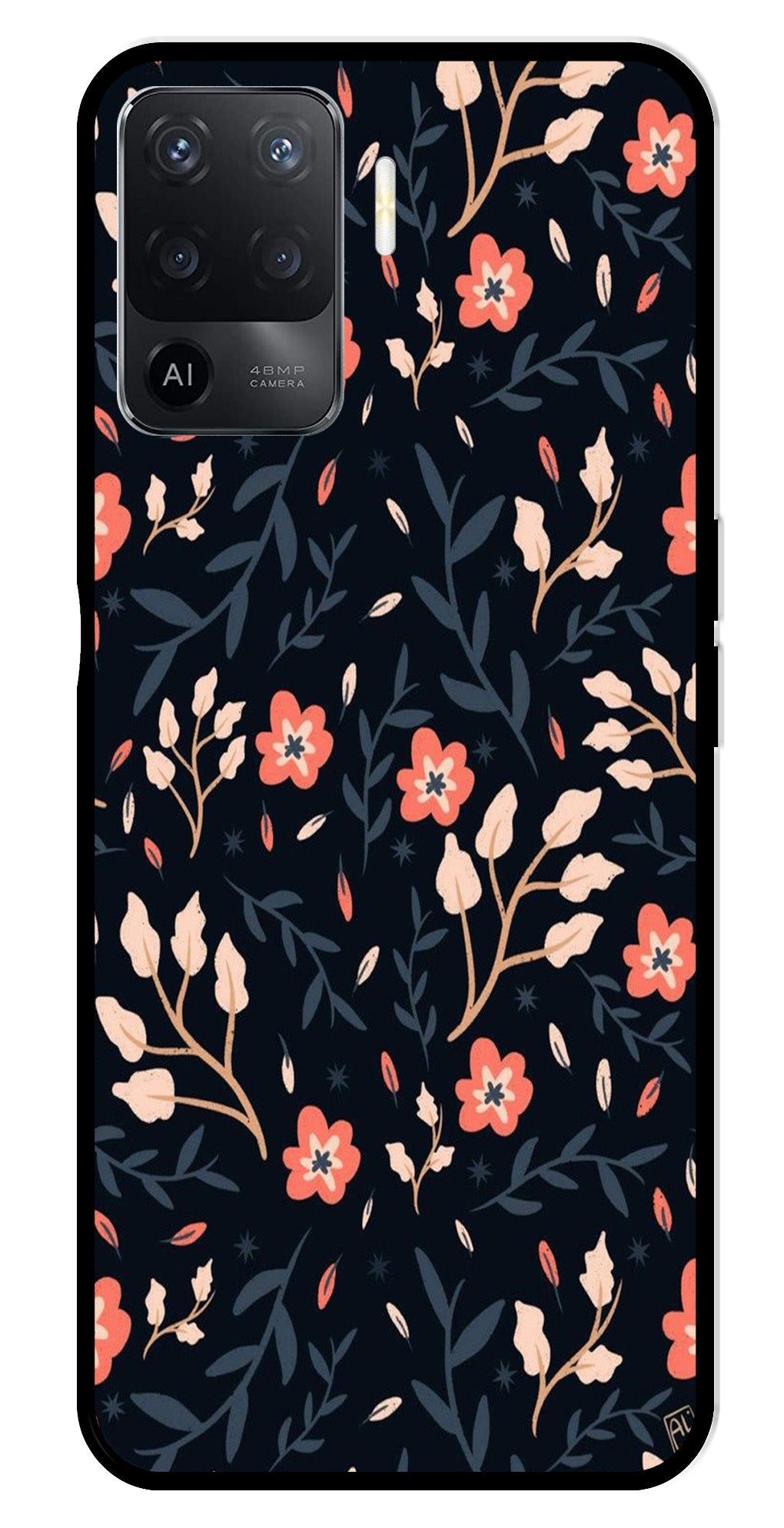 Floral Pattern Metal Mobile Case for Oppo A94   (Design No -10)