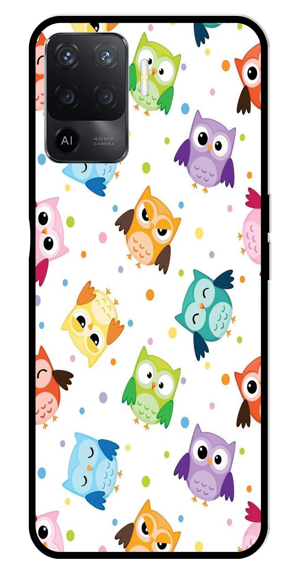 Owls Pattern Metal Mobile Case for Oppo A94   (Design No -20)