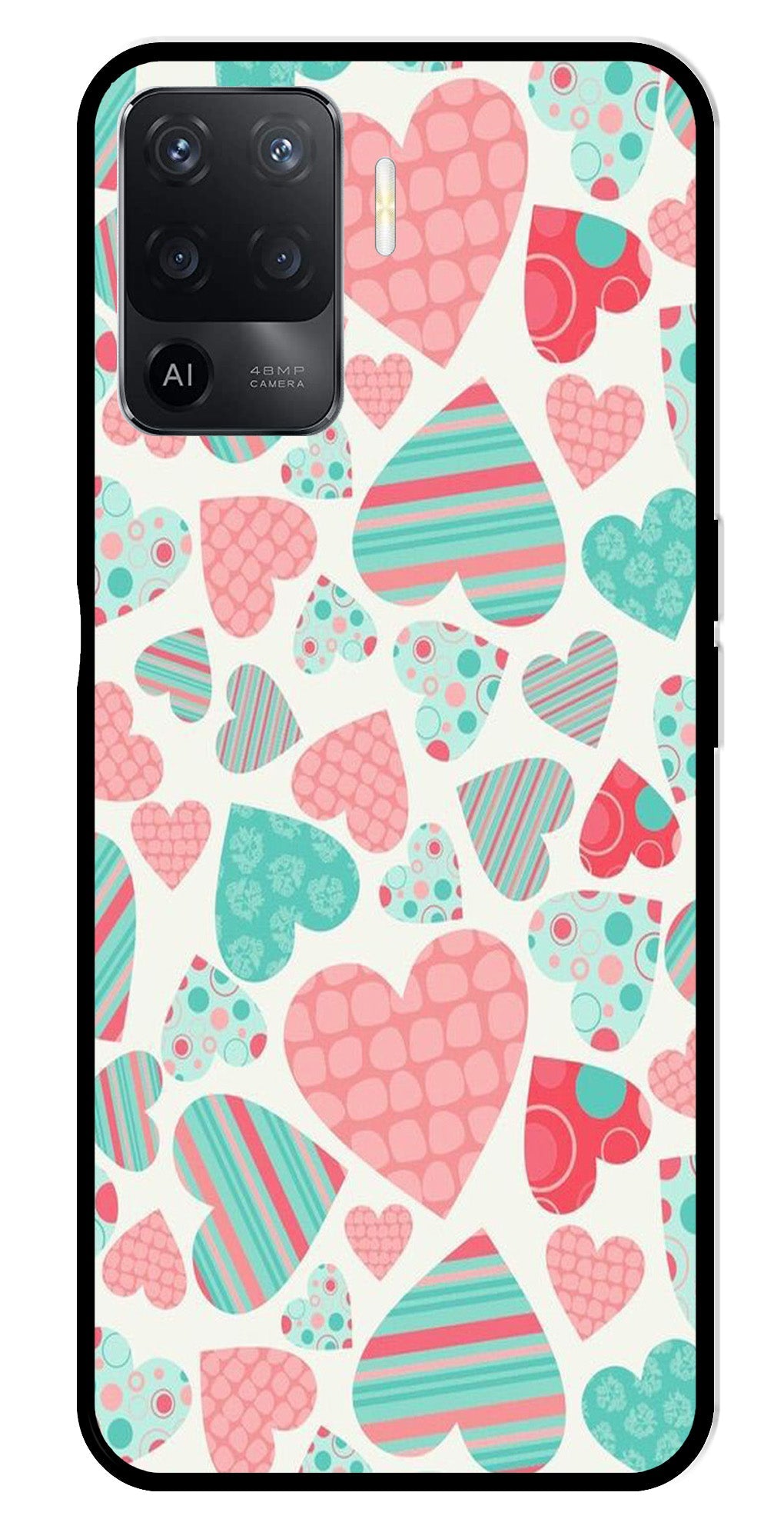 Hearts Pattern Metal Mobile Case for Oppo A94   (Design No -22)