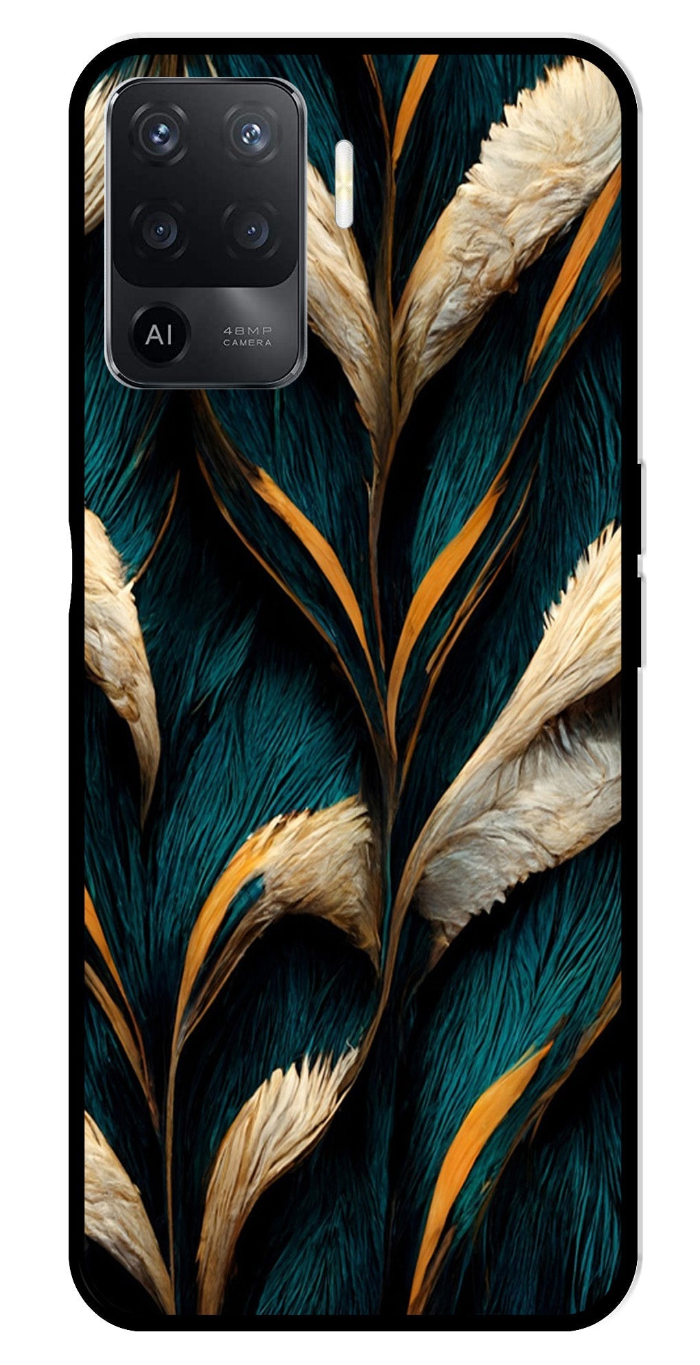 Feathers Metal Mobile Case for Oppo A94   (Design No -30)