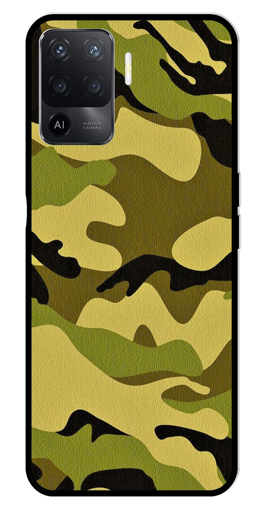 Army Pattern Metal Mobile Case for Oppo Reno5 F   (Design No -35)