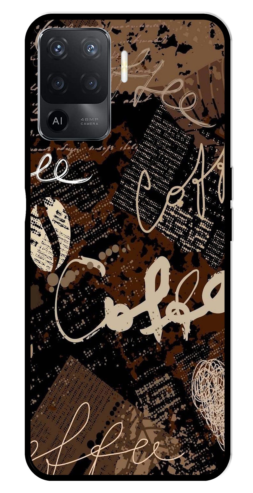 Coffee Pattern Metal Mobile Case for Oppo A94   (Design No -37)