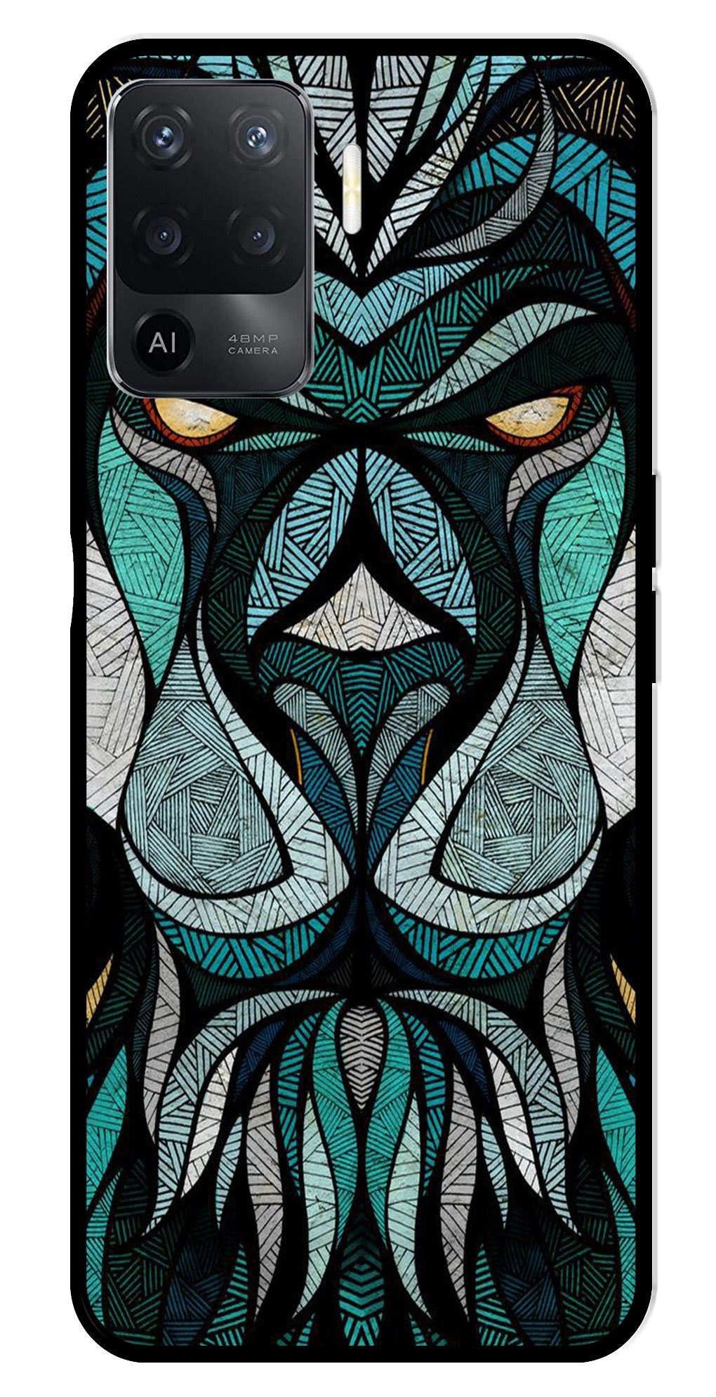 Lion Pattern Metal Mobile Case for Oppo A94   (Design No -40)