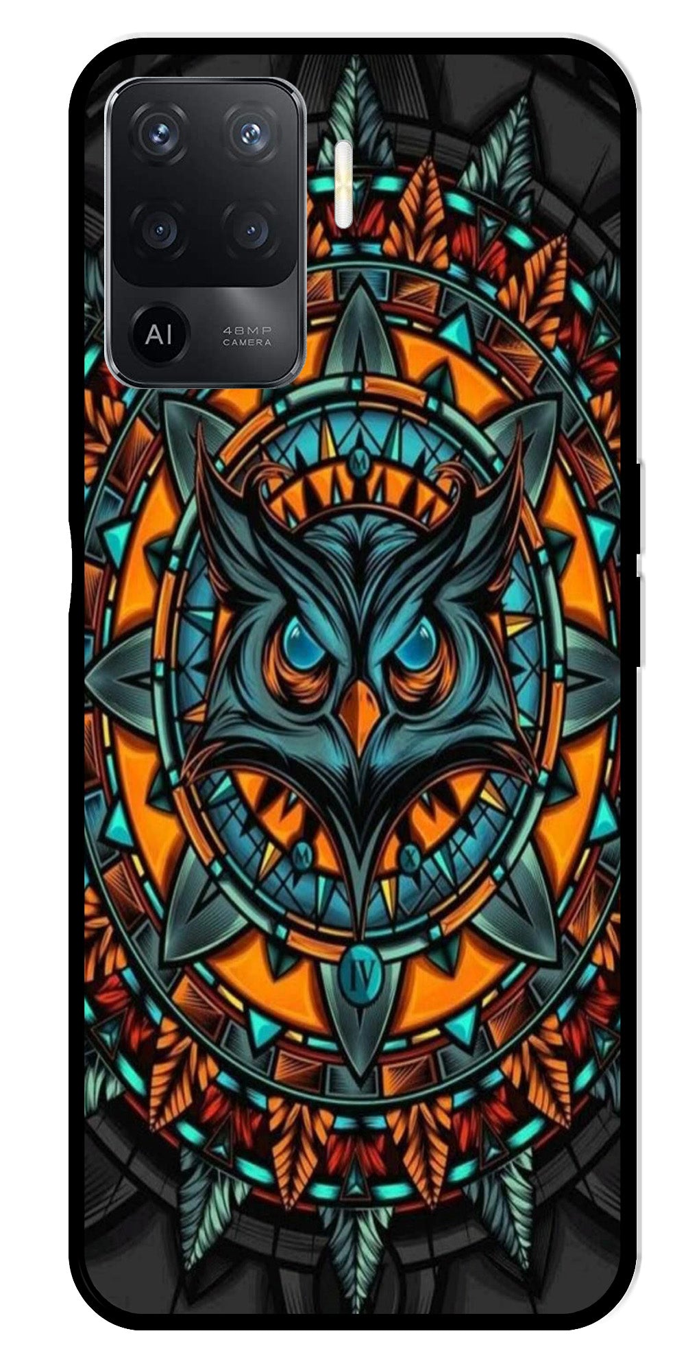 Owl Pattern Metal Mobile Case for Oppo A94   (Design No -42)