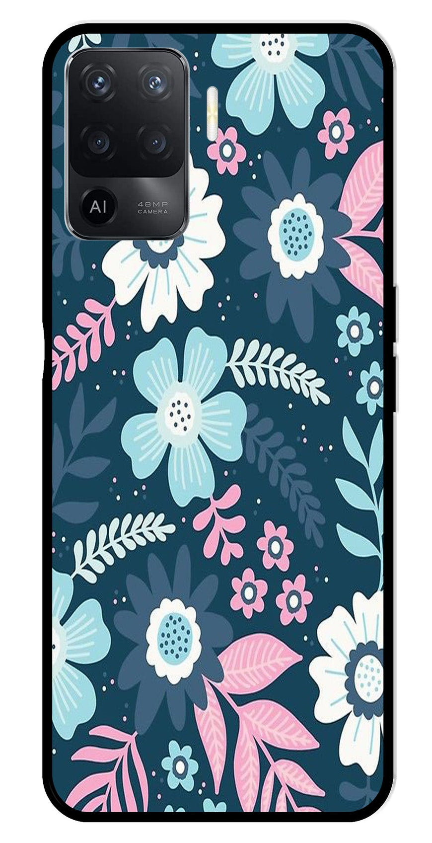 Flower Leaves Design Metal Mobile Case for Oppo Reno5 F   (Design No -50)