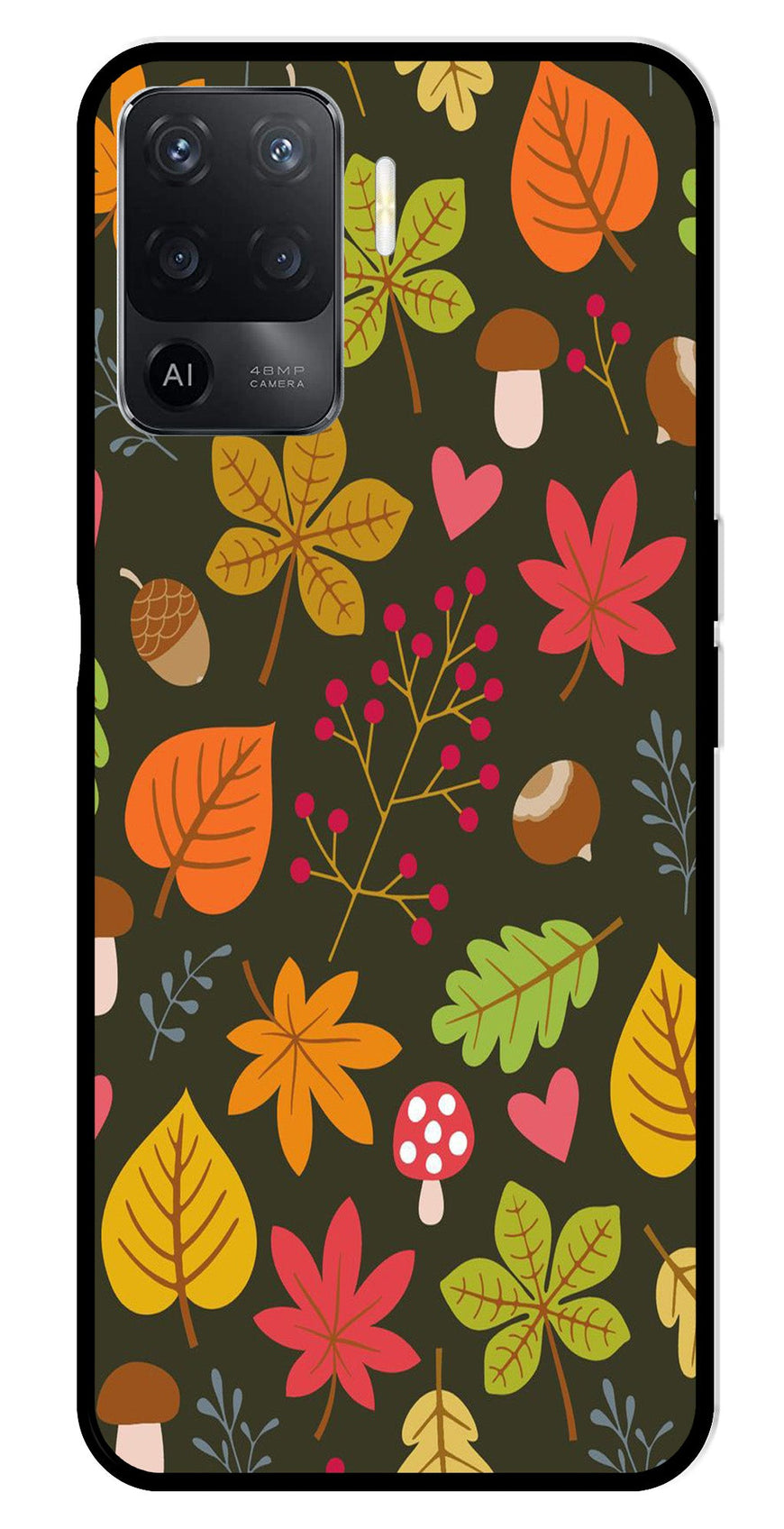 Leaves Design Metal Mobile Case for Oppo Reno5 F   (Design No -51)