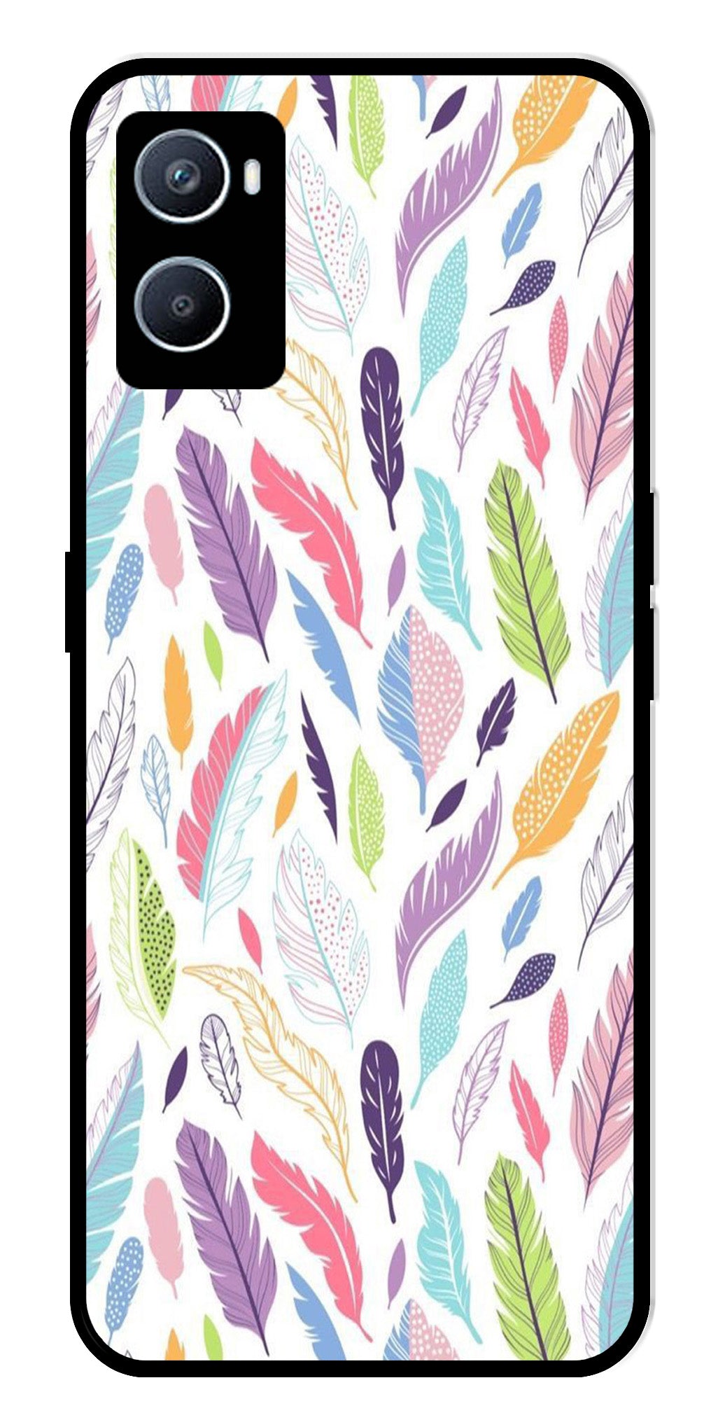 Colorful Feathers Metal Mobile Case for Oppo A96   (Design No -06)