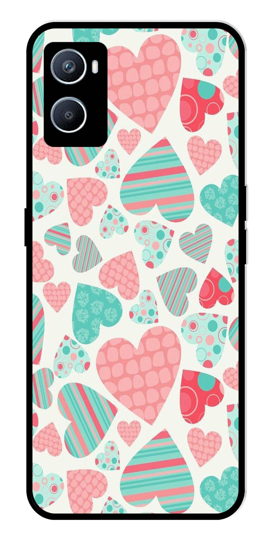 Hearts Pattern Metal Mobile Case for Oppo A96   (Design No -22)