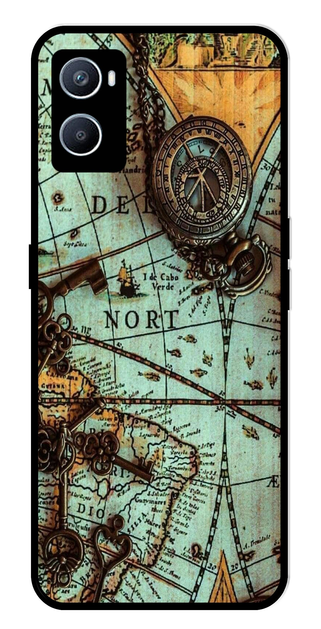 Map Design Metal Mobile Case for Oppo A96   (Design No -54)