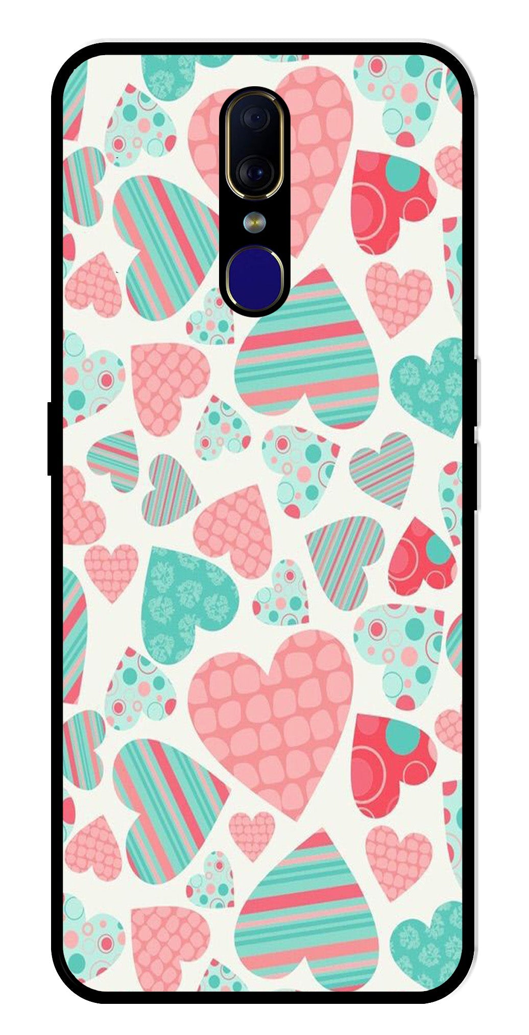 Hearts Pattern Metal Mobile Case for Oppo F11   (Design No -22)