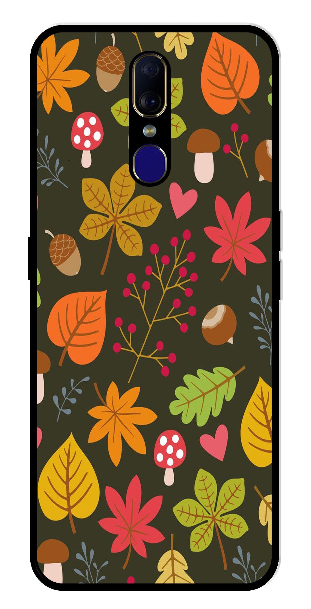 Leaves Design Metal Mobile Case for Oppo F11   (Design No -51)