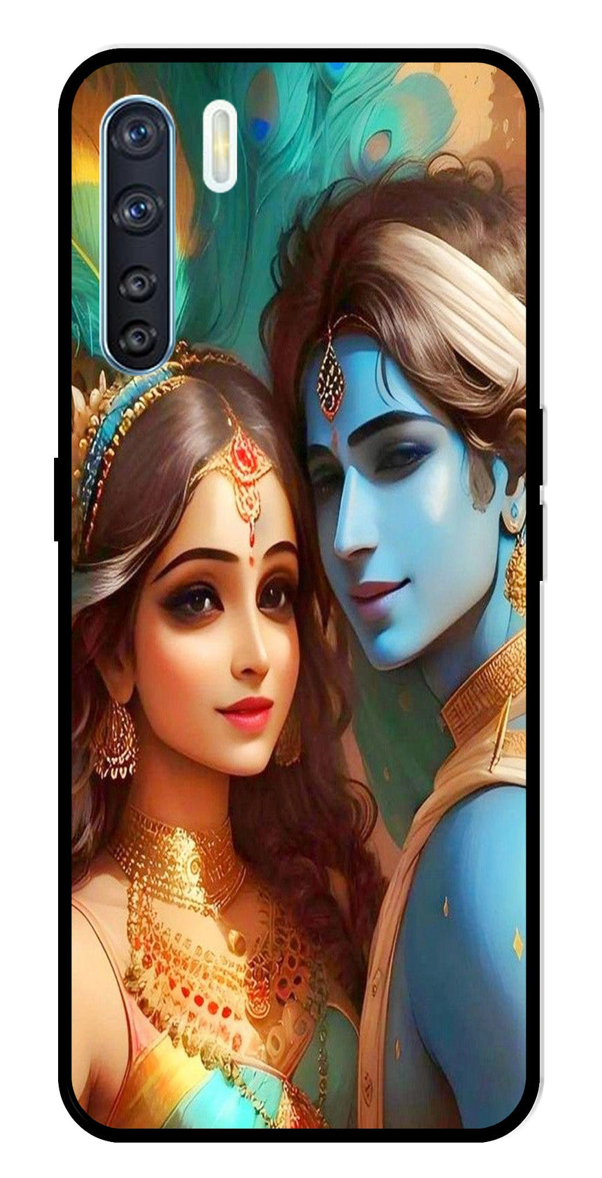 Lord Radha Krishna Metal Mobile Case for Oppo F15   (Design No -01)