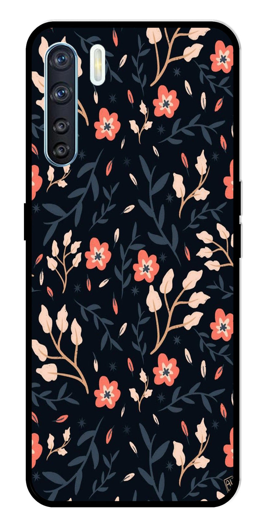 Floral Pattern Metal Mobile Case for Oppo F15   (Design No -10)