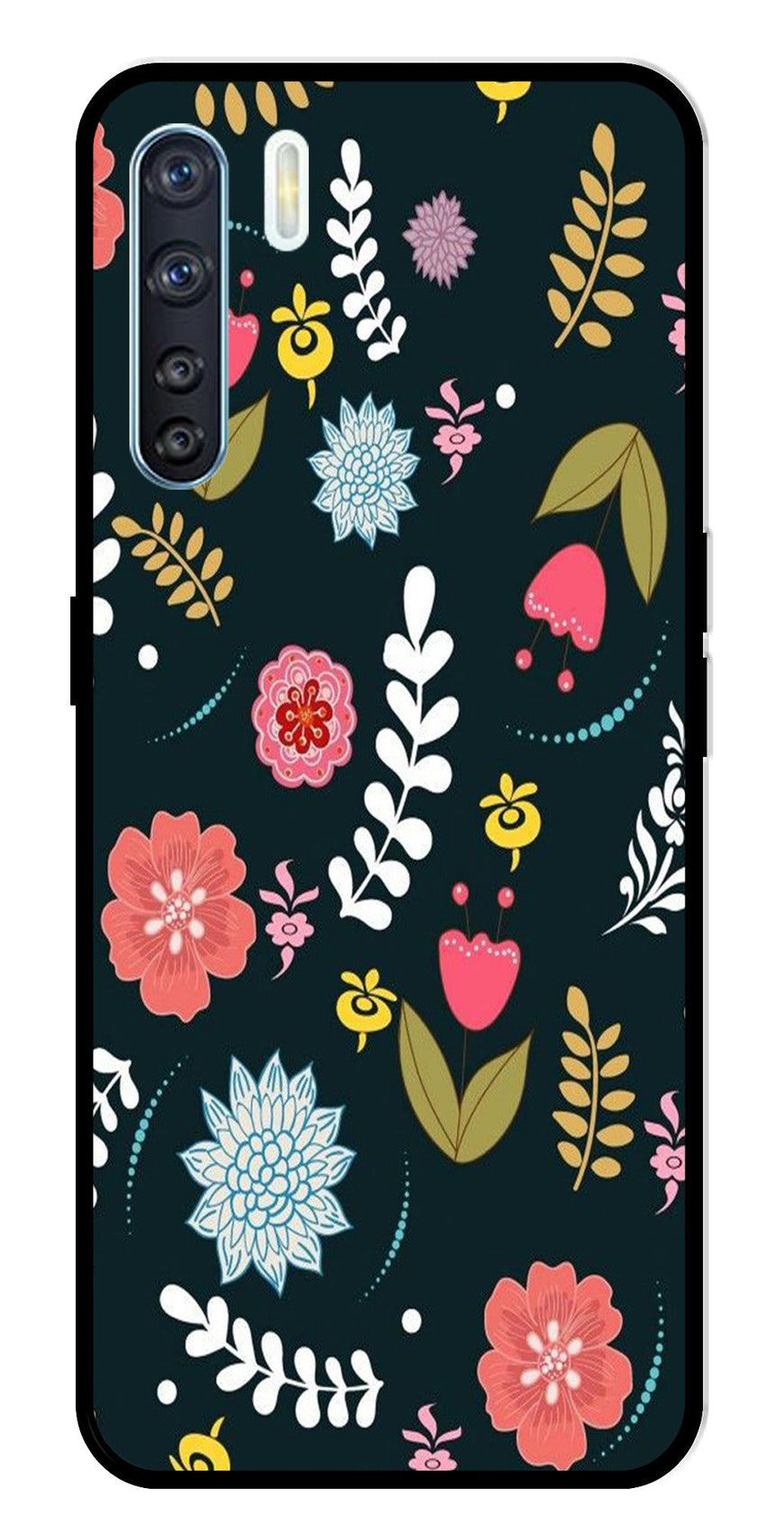 Floral Pattern2 Metal Mobile Case for Oppo F15   (Design No -12)