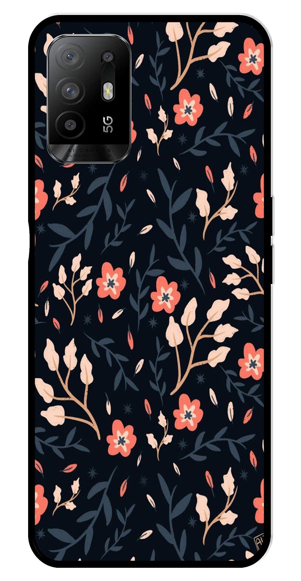 Floral Pattern Metal Mobile Case for Oppo F19 Pro Plus   (Design No -10)