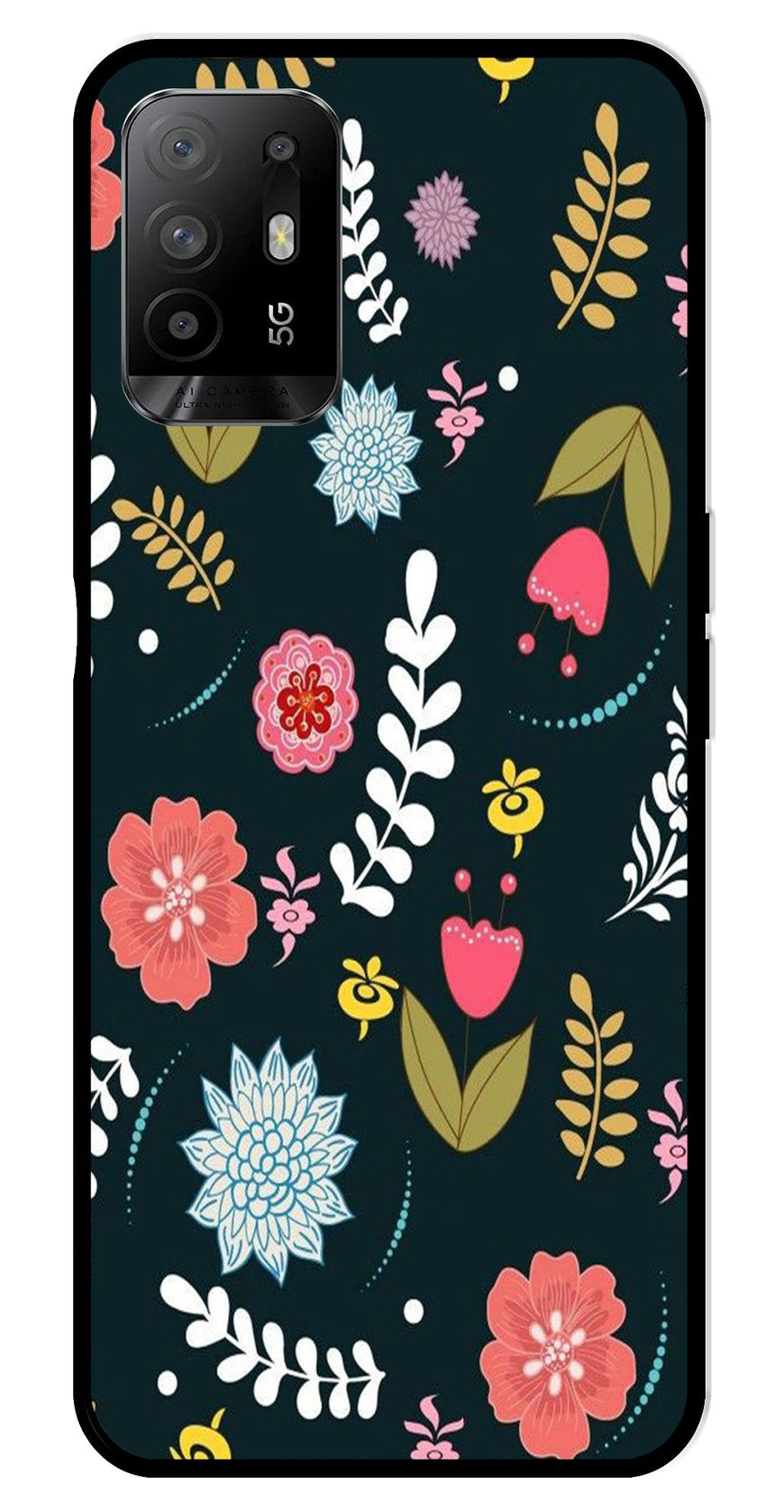 Floral Pattern2 Metal Mobile Case for Oppo F19 Pro Plus   (Design No -12)