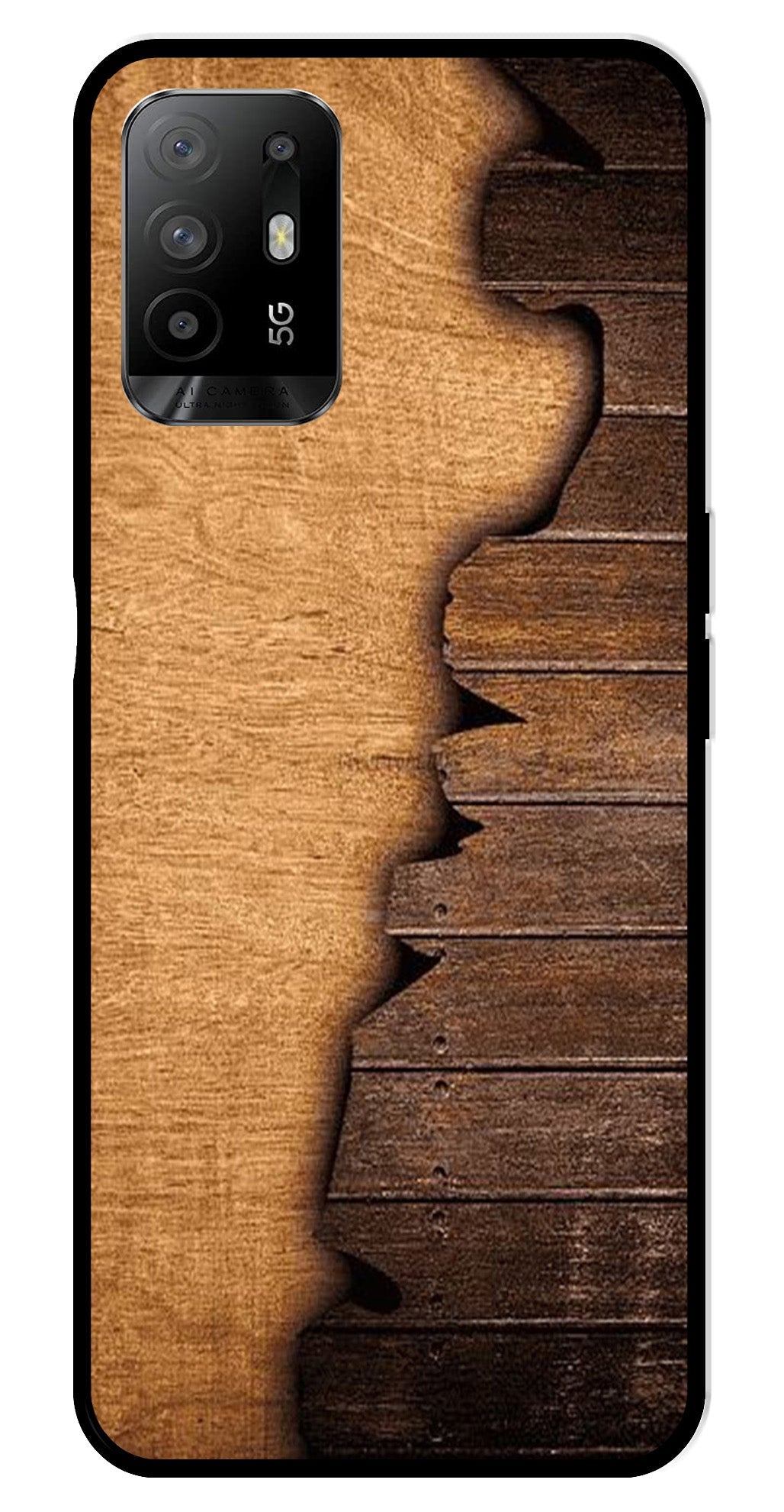 Wooden Design Metal Mobile Case for Oppo F19 Pro Plus   (Design No -13)