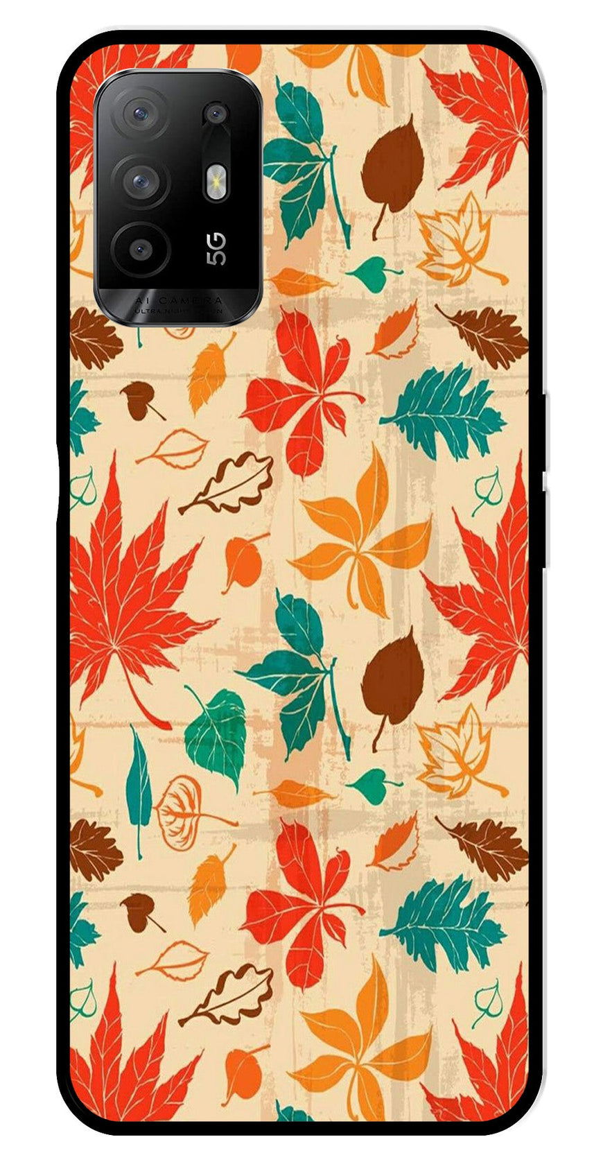 Leafs Design Metal Mobile Case for Oppo A95   (Design No -14)