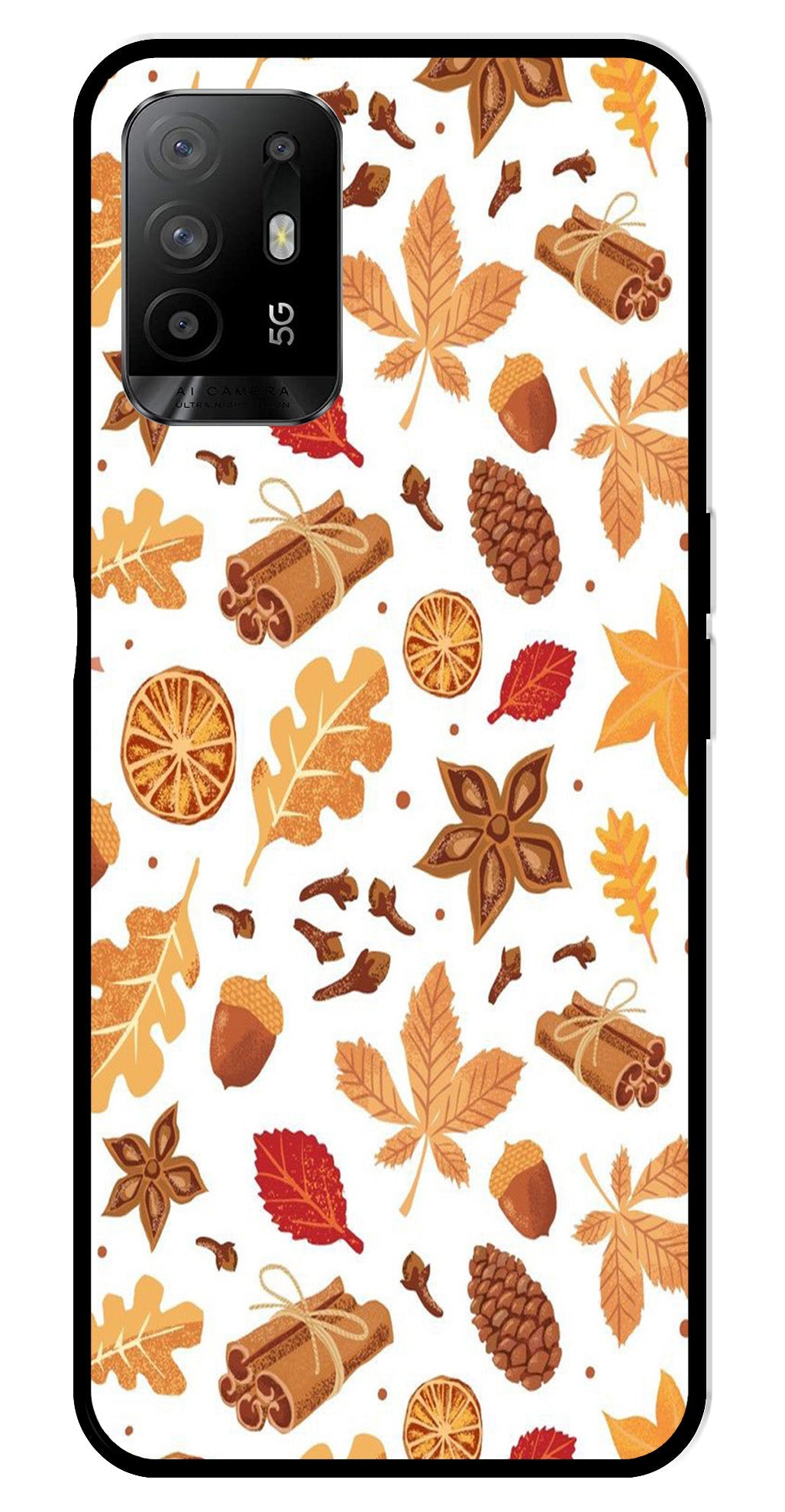 Autumn Leaf Metal Mobile Case for Oppo F19 Pro Plus   (Design No -19)