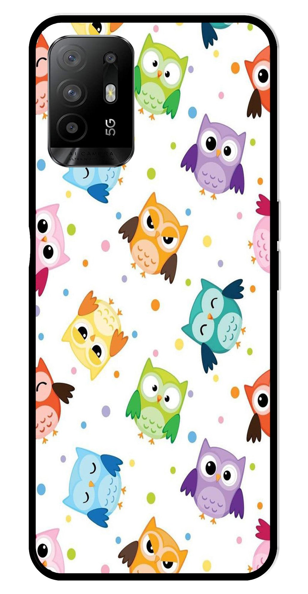 Owls Pattern Metal Mobile Case for Oppo F19 Pro Plus   (Design No -20)