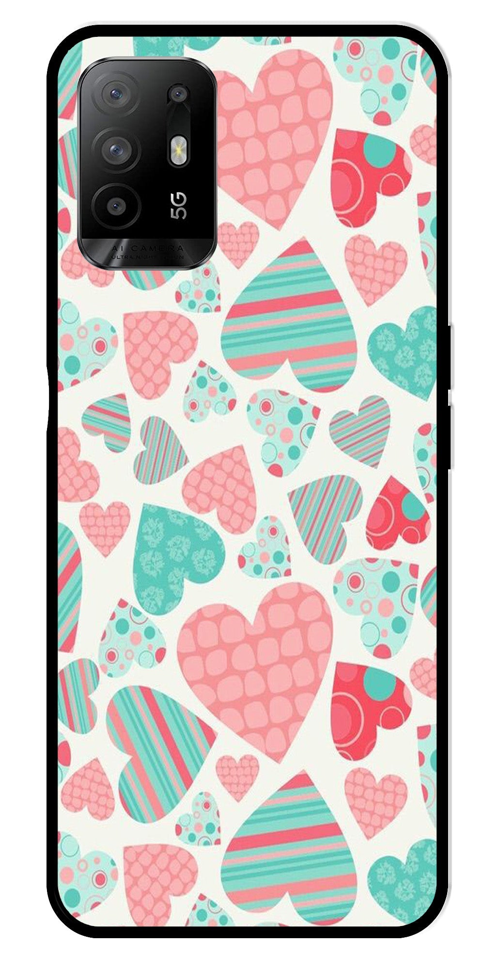 Hearts Pattern Metal Mobile Case for Oppo F19 Pro Plus   (Design No -22)