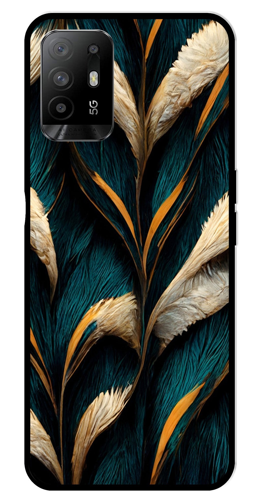 Feathers Metal Mobile Case for Oppo F19 Pro Plus   (Design No -30)