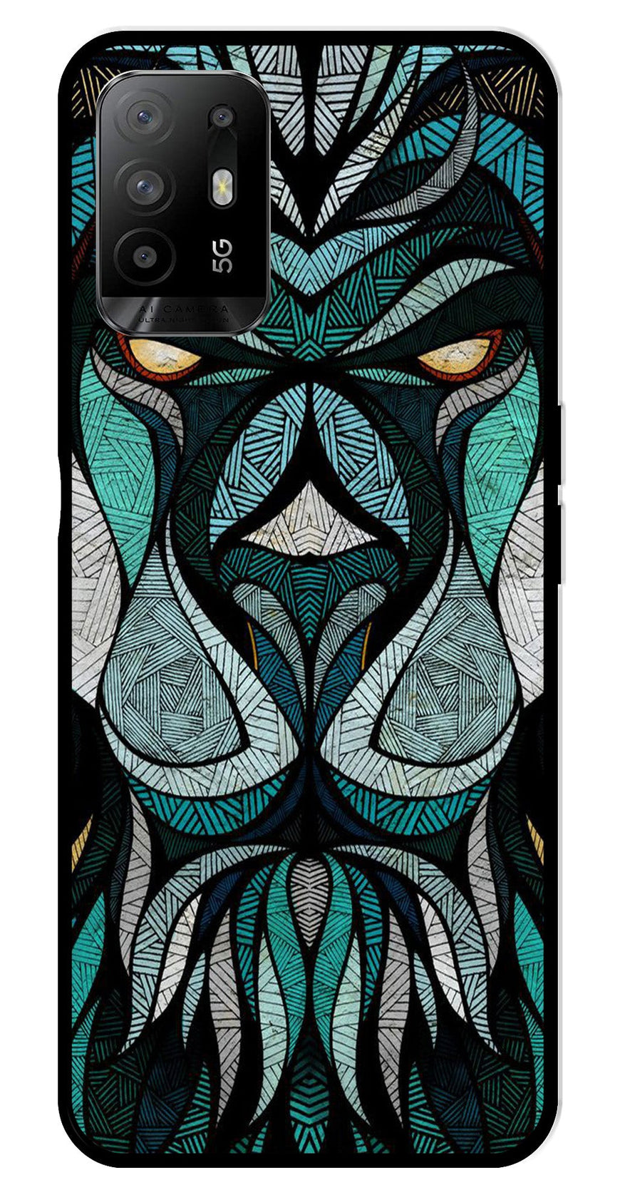 Lion Pattern Metal Mobile Case for Oppo F19 Pro Plus   (Design No -40)