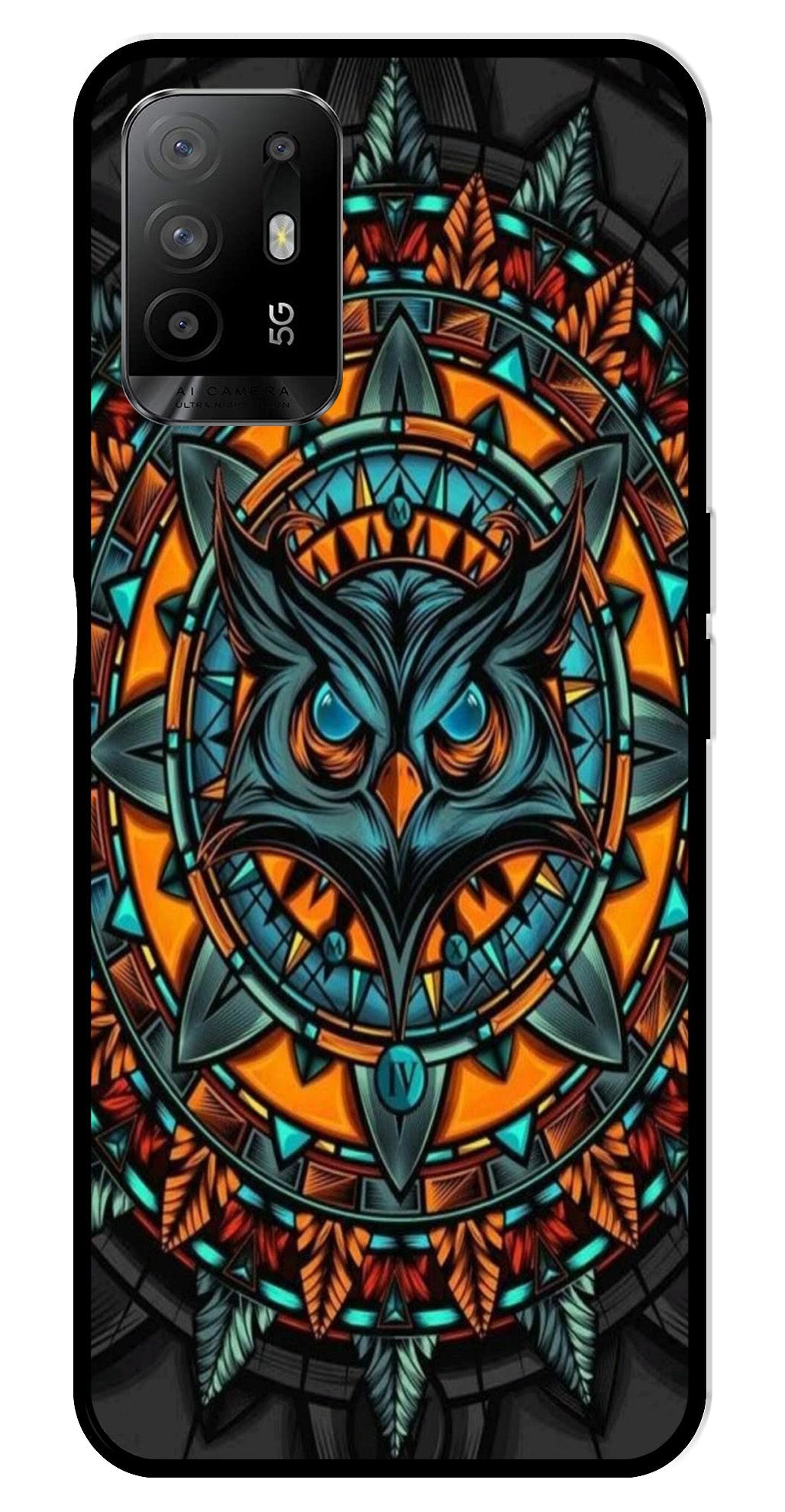 Owl Pattern Metal Mobile Case for Oppo F19 Pro Plus   (Design No -42)