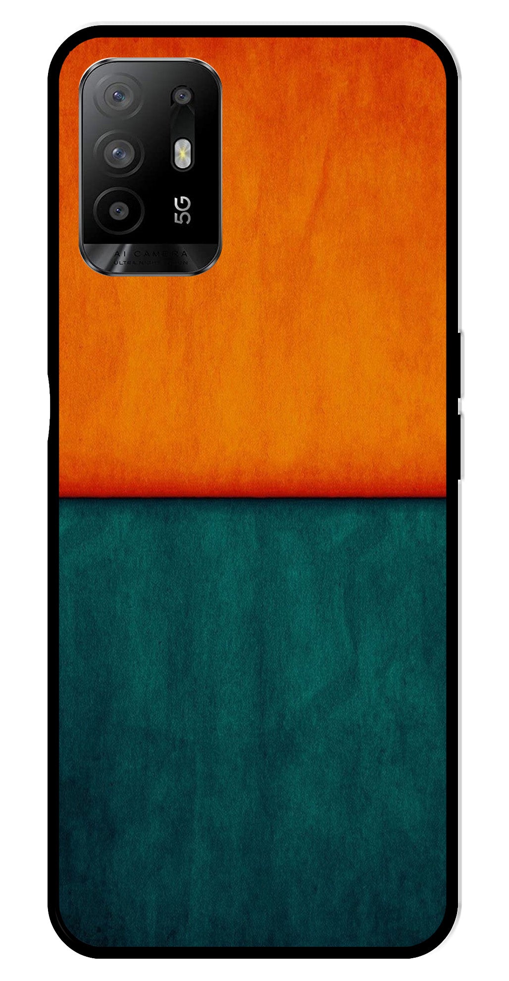 Orange Green Pattern Metal Mobile Case for Oppo F19 Pro Plus   (Design No -45)