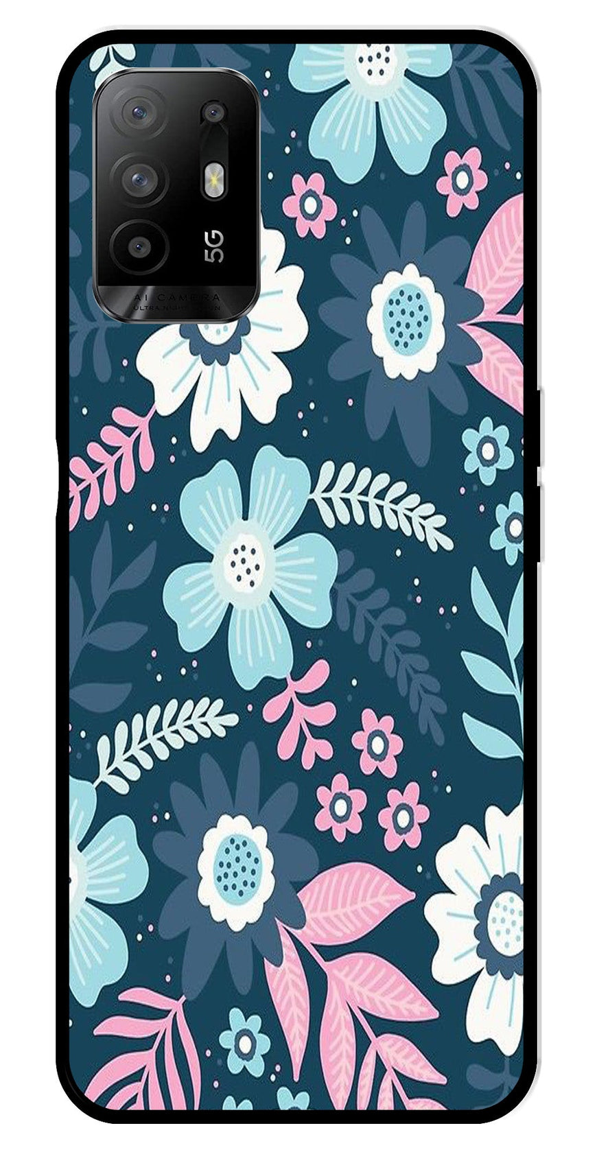 Flower Leaves Design Metal Mobile Case for Oppo A95   (Design No -50)