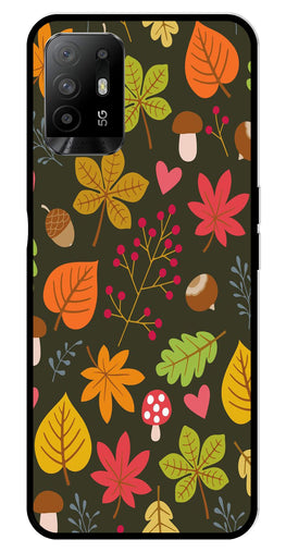 Leaves Design Metal Mobile Case for Oppo F19 Pro Plus   (Design No -51)