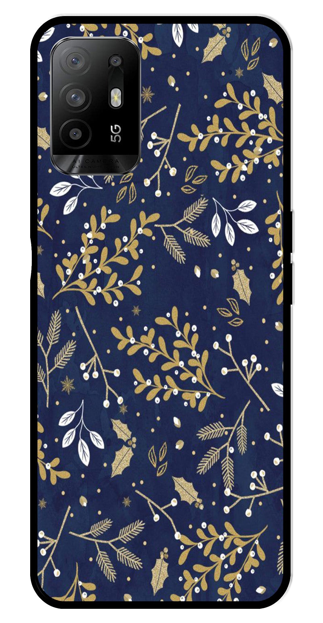 Floral Pattern  Metal Mobile Case for Oppo F19 Pro Plus   (Design No -52)