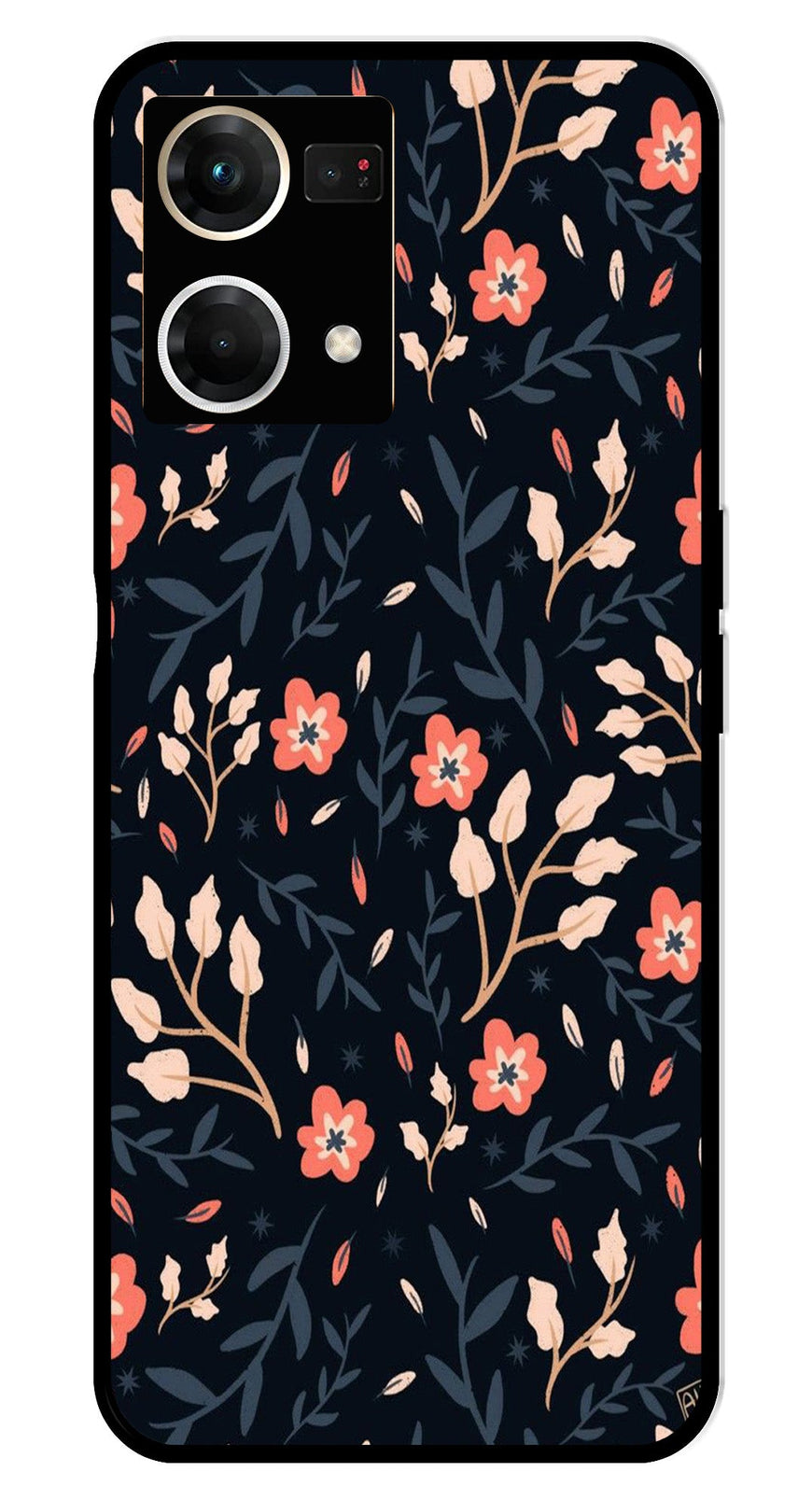 Floral Pattern Metal Mobile Case for Oppo F21 Pro    (Design No -10)