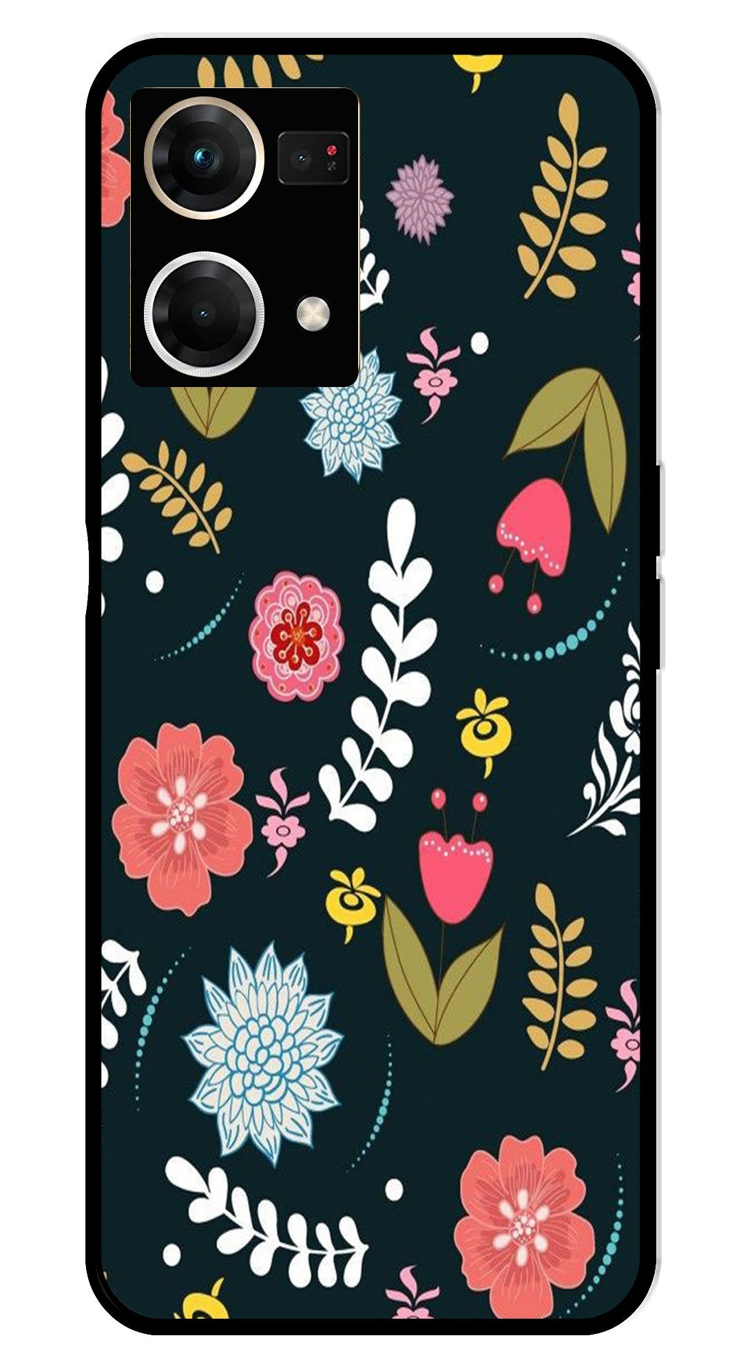 Floral Pattern2 Metal Mobile Case for Oppo F21 Pro    (Design No -12)