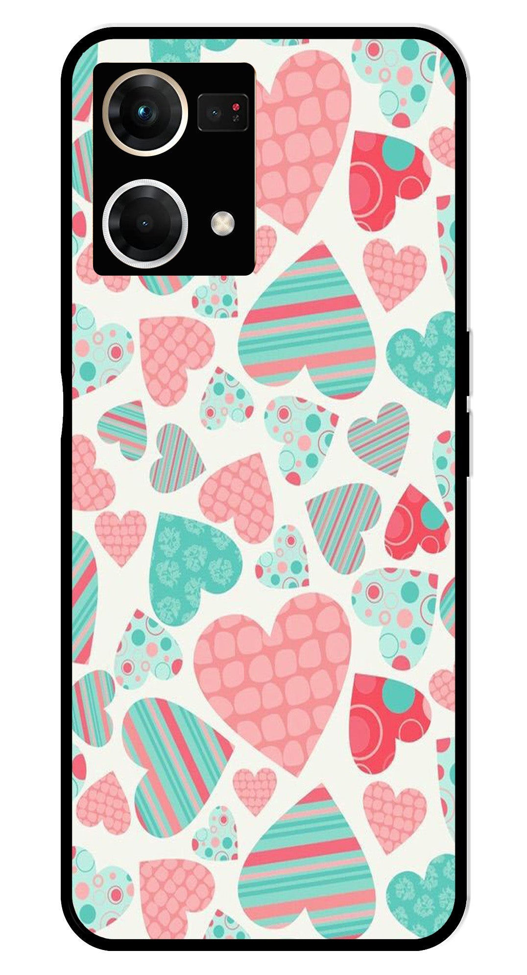 Hearts Pattern Metal Mobile Case for Oppo F21 Pro    (Design No -22)