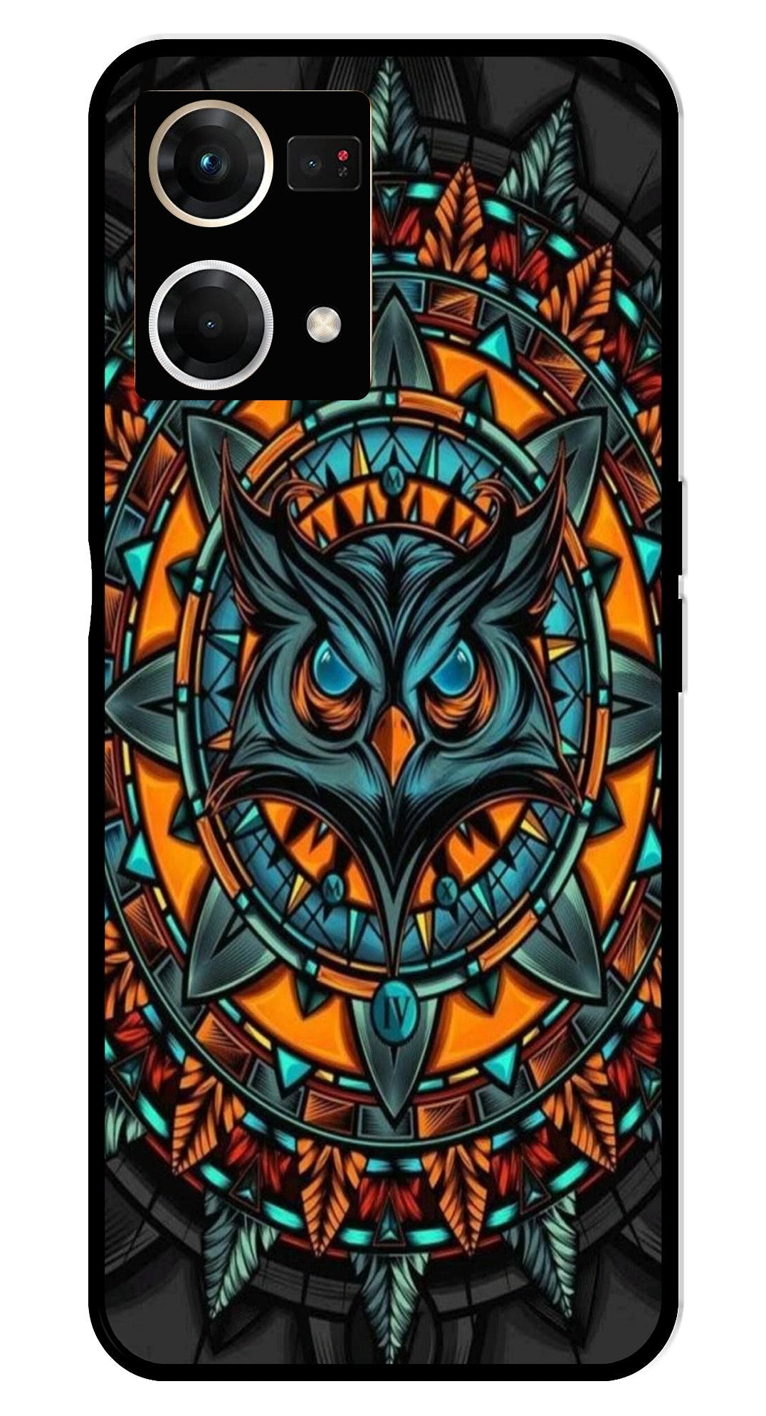 Owl Pattern Metal Mobile Case for Oppo F21 Pro    (Design No -42)