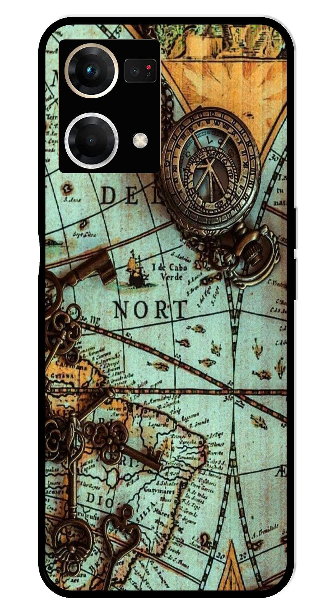 Map Design Metal Mobile Case for Oppo F21 Pro    (Design No -54)