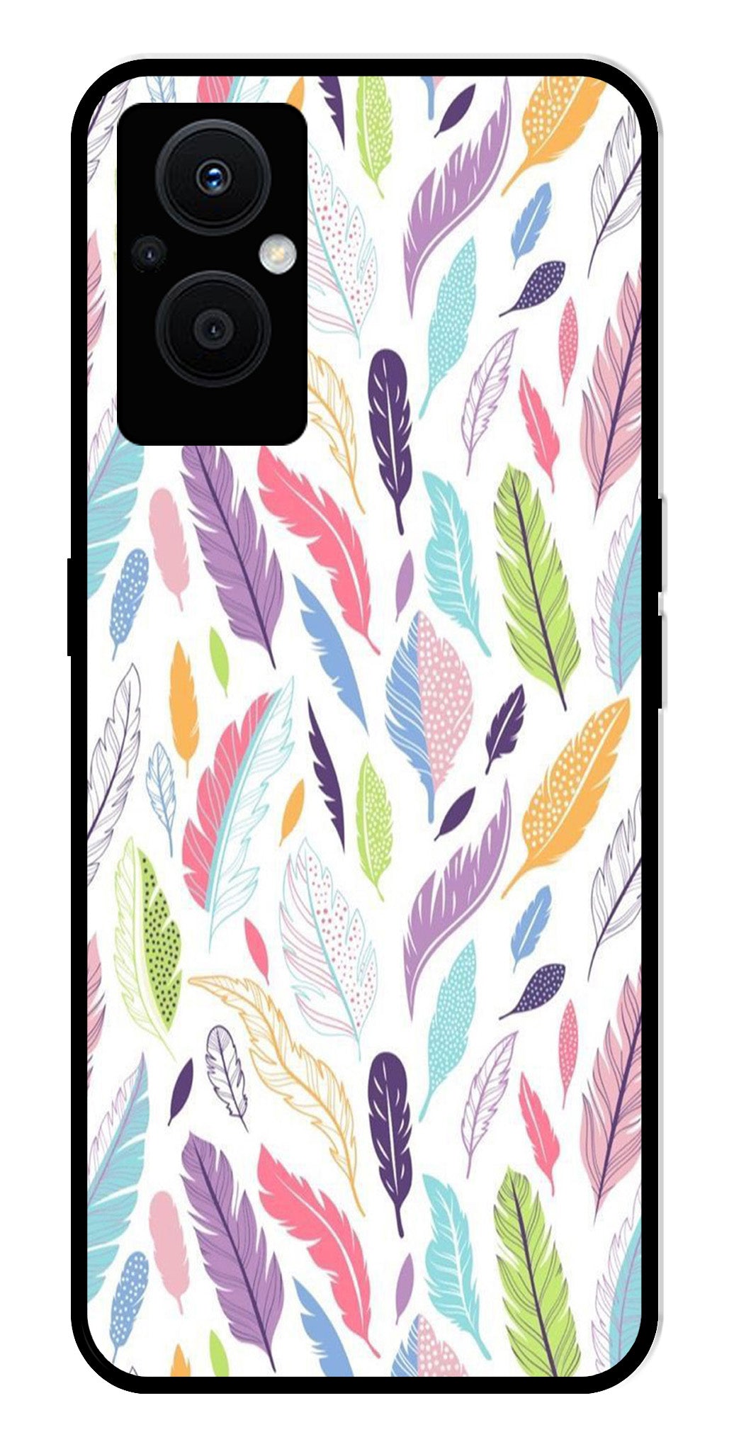 Colorful Feathers Metal Mobile Case for Oppo F21 Pro 5G    (Design No -06)