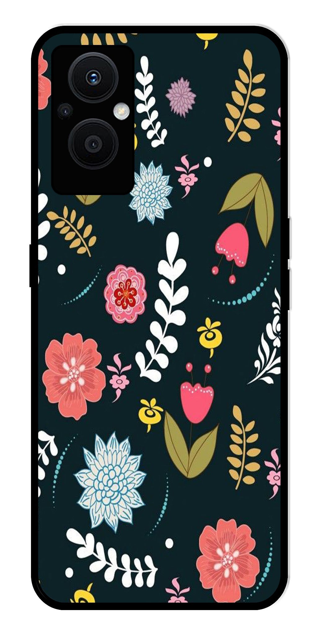 Floral Pattern2 Metal Mobile Case for Oppo F21 Pro 5G    (Design No -12)