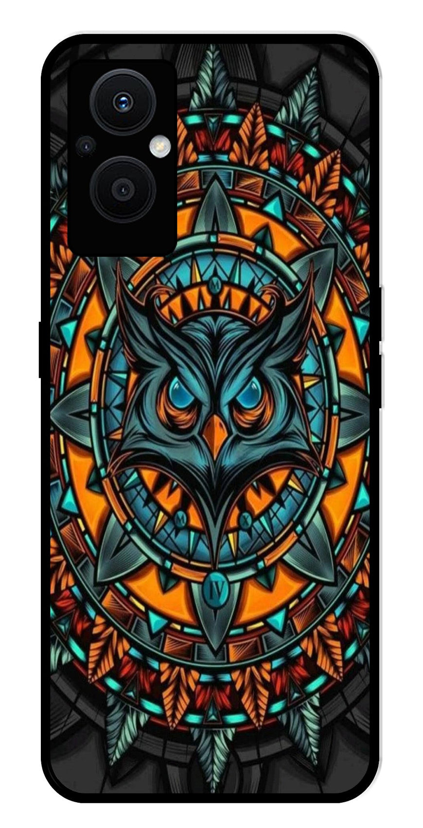 Owl Pattern Metal Mobile Case for Oppo F21 Pro 5G    (Design No -42)