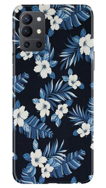 White flowers Blue Background2 Mobile Back Case for OnePlus 9R (Design - 15)
