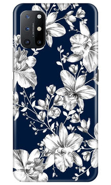 White flowers Blue Background Mobile Back Case for OnePlus 8T (Design - 14)