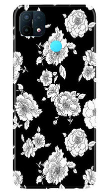 White flowers Black Background Mobile Back Case for Oppo A15 (Design - 9)