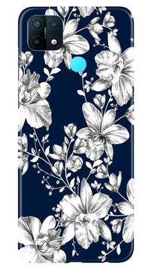 White flowers Blue Background Mobile Back Case for Oppo A15 (Design - 14)