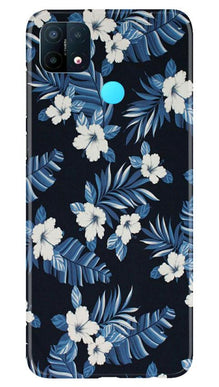 White flowers Blue Background2 Mobile Back Case for Oppo A15 (Design - 15)