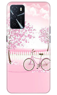 Pink Flowers Cycle Mobile Back Case for Oppo A16  (Design - 102)